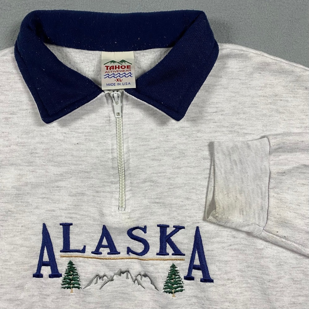 Vintage Tahoe Activewear Alaska Quarter Zip Sweatshirt‎ Mens XL Grey Made in USA
